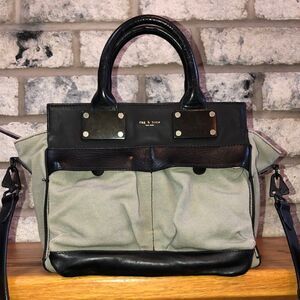rag & bone Ashton Black Green Leather Canvas Satchel Crossbody Strap